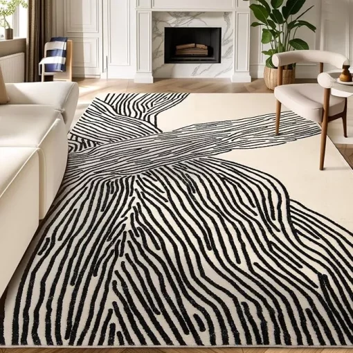 Striped Black and White Area Rug