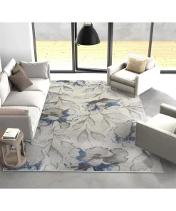 Domani Kai Grey Blue Watercolor Florals Area Rug