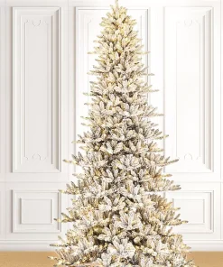 11 ft Pre Lit Slim Flocked Christmas Tree