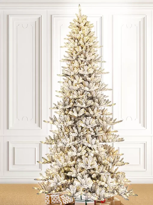 11 ft Pre Lit Slim Flocked Christmas Tree