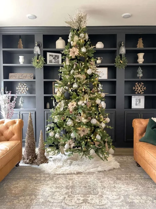 12 ft Alpine Fir Slim Artificial Christmas Tree decorated