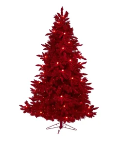 7' Red Flocked Fraser Fir Artificial Christmas Tree