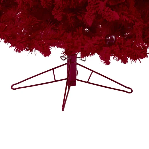 7' Red Flocked Fraser Fir Artificial Christmas Tree