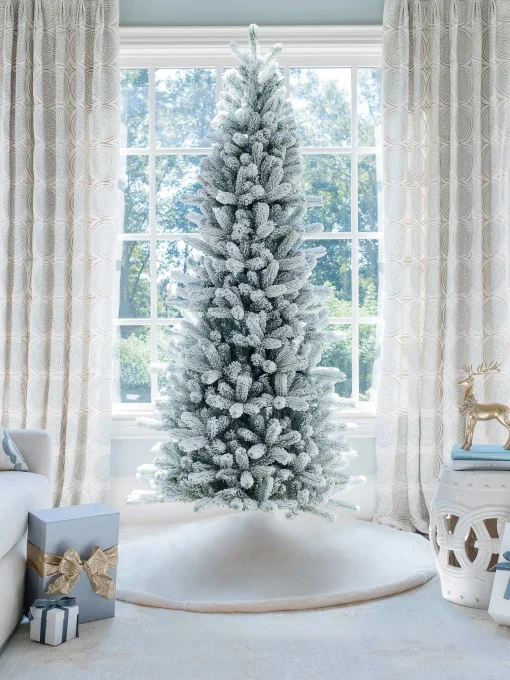 9’ Pre-Lit King Flock Slim Christmas Tree