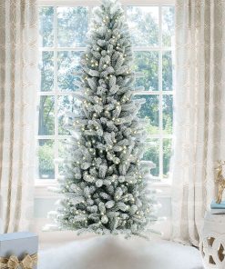 9ft Pre-Lit King Flock Slim Christmas Tree