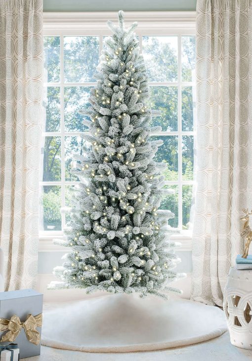 9ft Pre-Lit King Flock Slim Christmas Tree