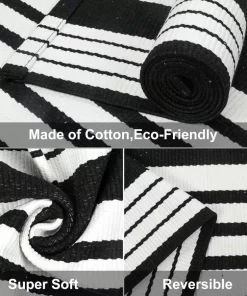 Black and White Striped Outdoor Rug