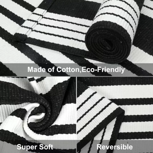 Black and White Striped Outdoor Rug