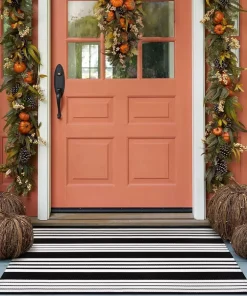 Black and White Striped Outdoor Rug