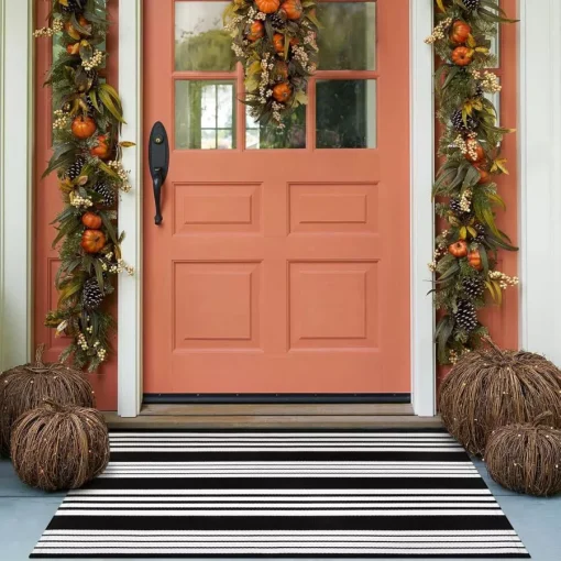 Black and White Striped Outdoor Rug
