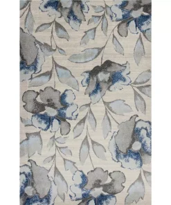 Domani Kai Grey Blue Watercolor Florals Area Rug