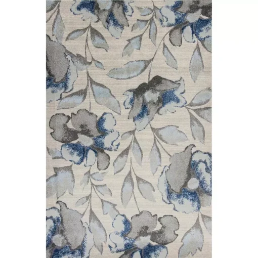 Domani Kai Grey Blue Watercolor Florals Area Rug