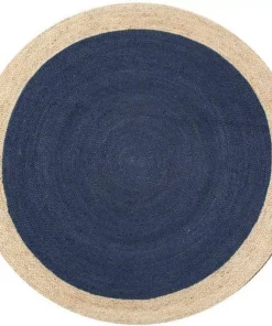 Handwoven Navy Blue Round Area Rug