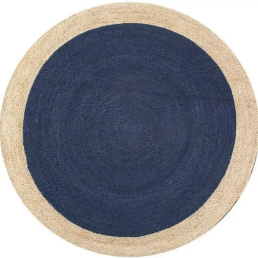 Handwoven Navy Blue Round Area Rug