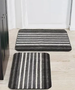 Saral Home Black Microfiber Stripes Bath Mat