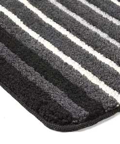 Saral Home Black Microfiber Stripes Bath Mat