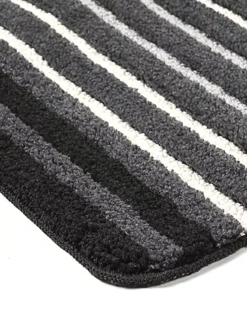 Saral Home Black Microfiber Stripes Bath Mat